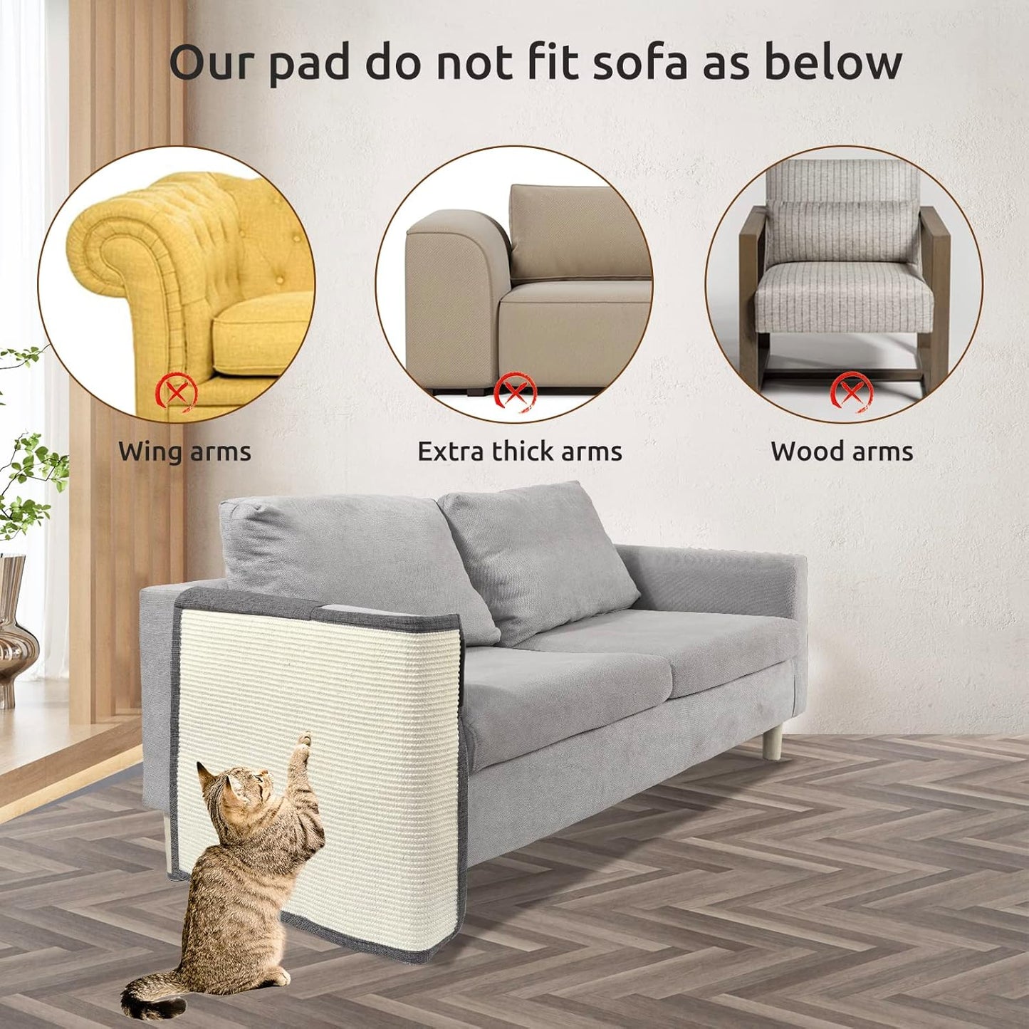 Cat Scratch Sofa Protector,Cat Scratching Couch Protector with 19.7''L*23.6''W Natural Sisal Cat Scratcher Mat for Protecting Couch Sofa Chair (Dark Grey/Right Hand)