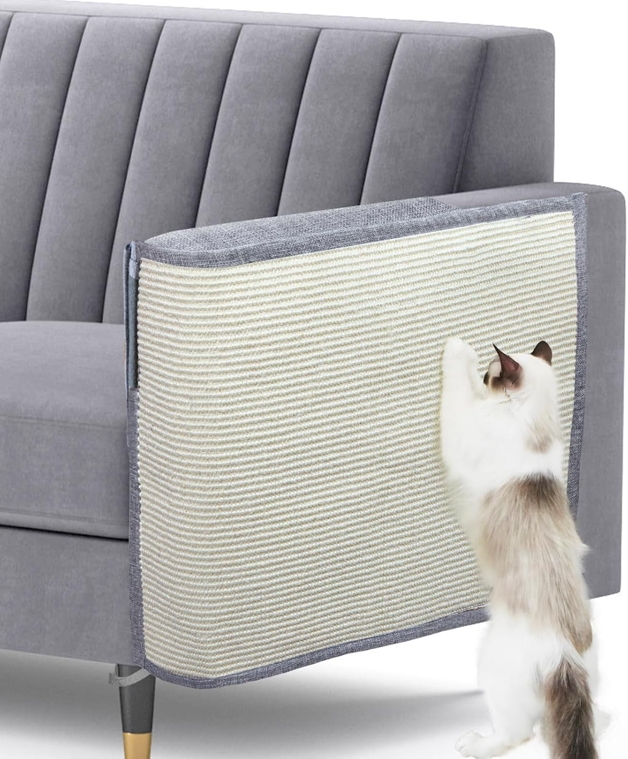 Cat Scratch Sofa Protector,Cat Scratching Couch Protector with 19.7''L*23.6''W Natural Sisal Cat Scratcher Mat for Protecting Couch Sofa Chair (Dark Grey/Right Hand)