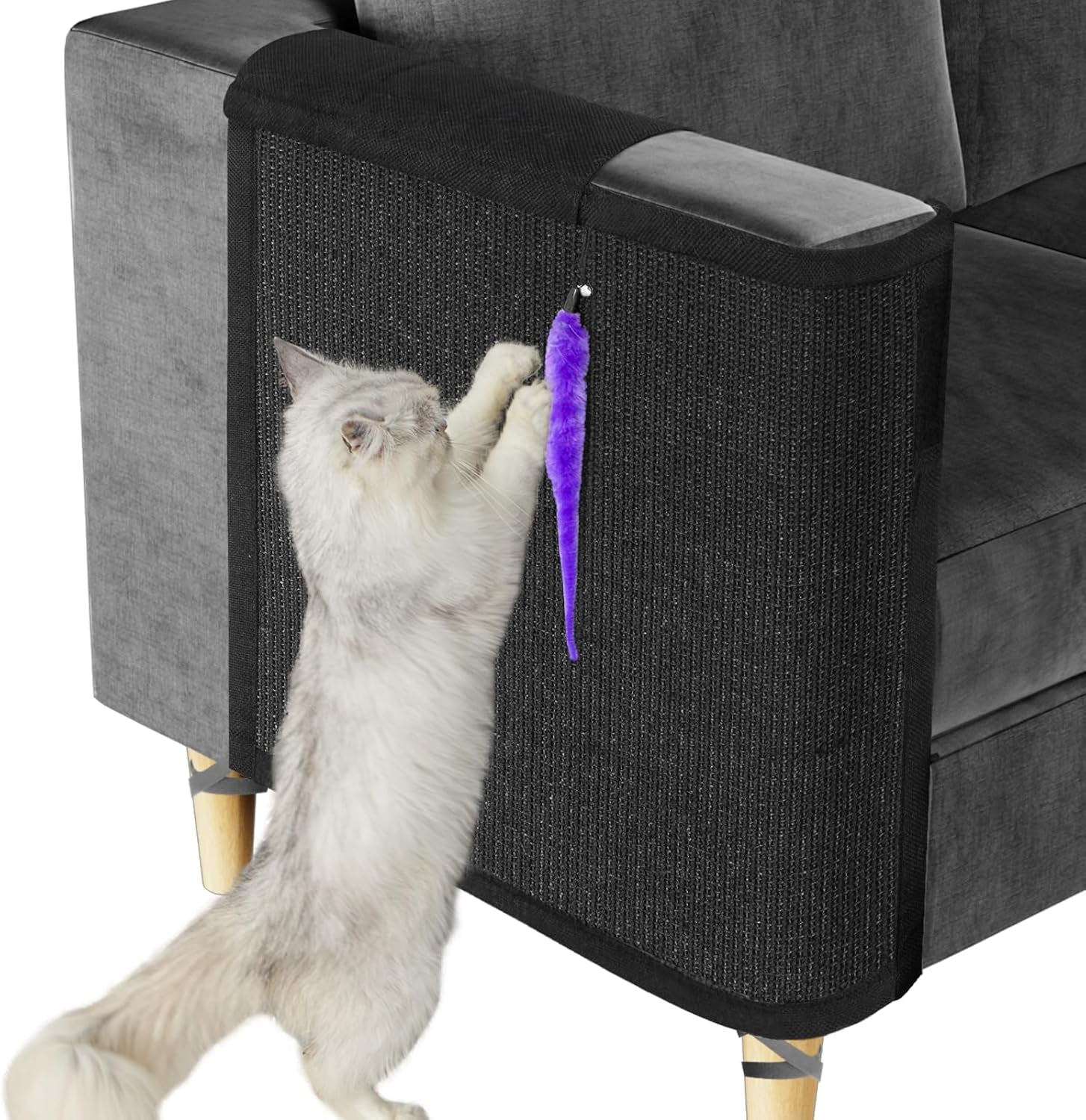 Cat Scratch Sofa Protector,Cat Scratching Couch Protector with 19.7''L*23.6''W Natural Sisal Cat Scratcher Mat for Protecting Couch Sofa Chair (Dark Grey/Right Hand)