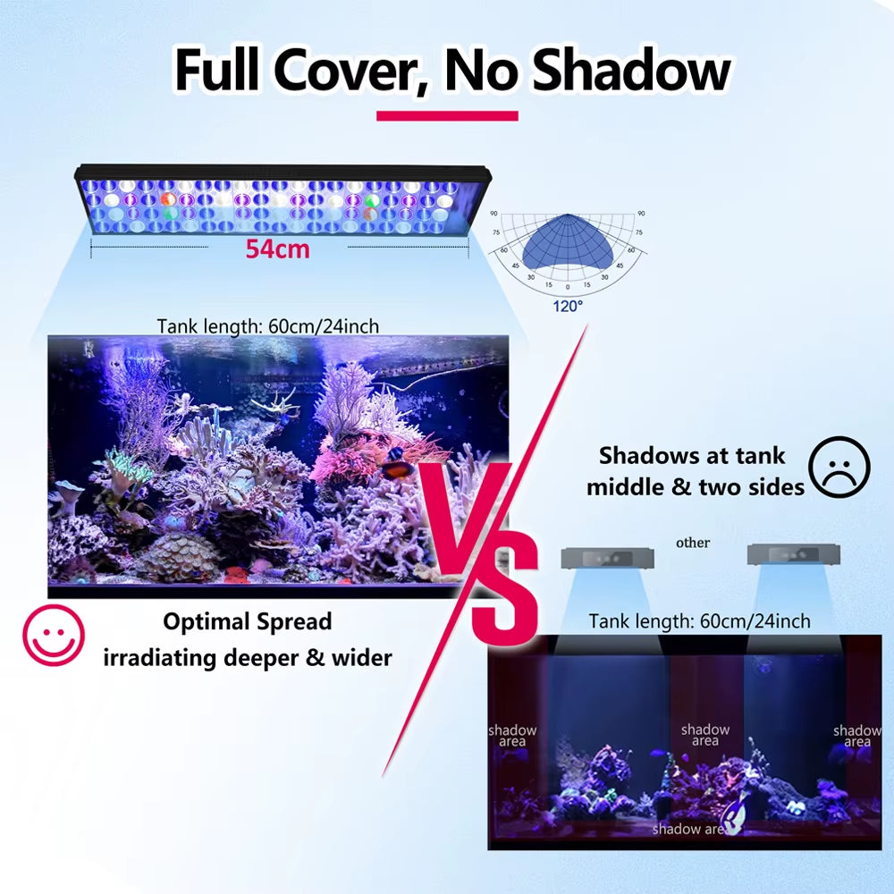 60CM -Wifi Marine Aquarium Light, Full Spectrum LED Aquarium Lamp Timer for 55-70Cm 24" Coral Reef SPS/LPS Fish Tank