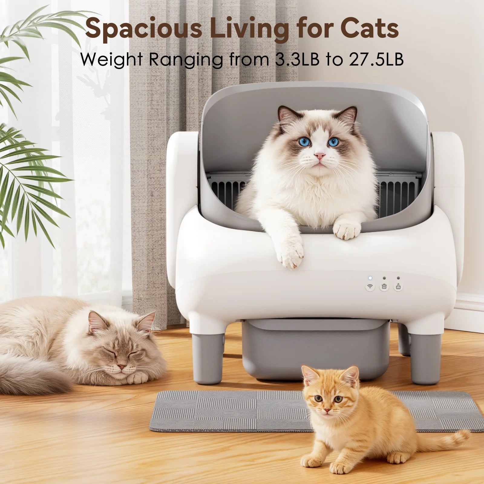 Self Cleaning Litter Box,Open Top Automatic Litter Box with App Control for Multiple Cats, Safety Sensors Protection,Large Waste Bin