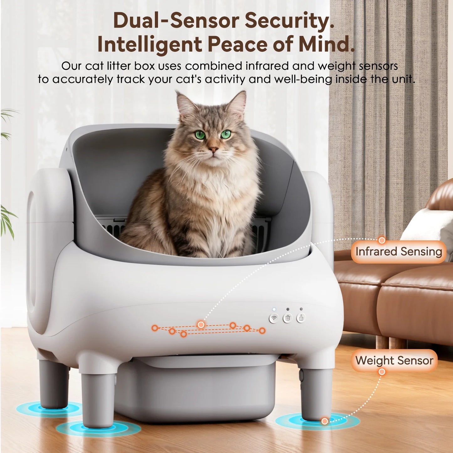 Self Cleaning Litter Box,Open Top Automatic Litter Box with App Control for Multiple Cats, Safety Sensors Protection,Large Waste Bin