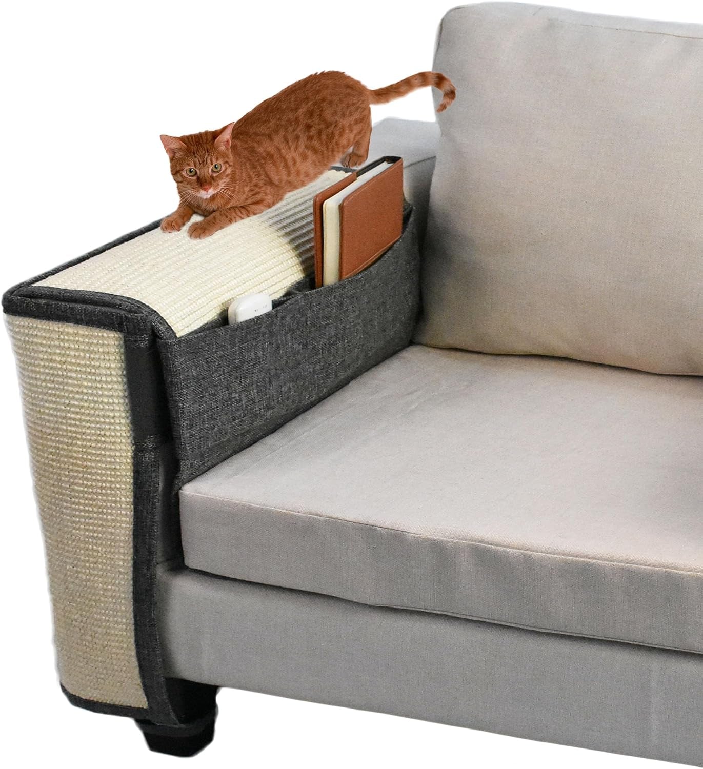 Cat Scratch Sofa Protector,Cat Scratching Couch Protector with 19.7''L*23.6''W Natural Sisal Cat Scratcher Mat for Protecting Couch Sofa Chair (Dark Grey/Right Hand)