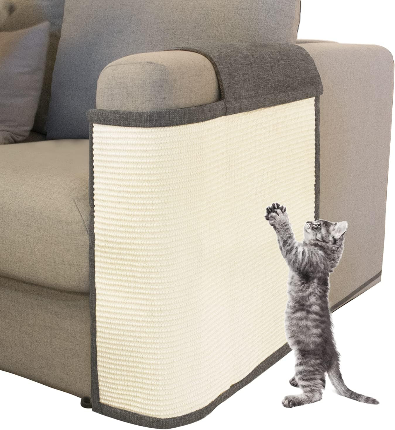 Cat Scratch Sofa Protector,Cat Scratching Couch Protector with 19.7''L*23.6''W Natural Sisal Cat Scratcher Mat for Protecting Couch Sofa Chair (Dark Grey/Right Hand)