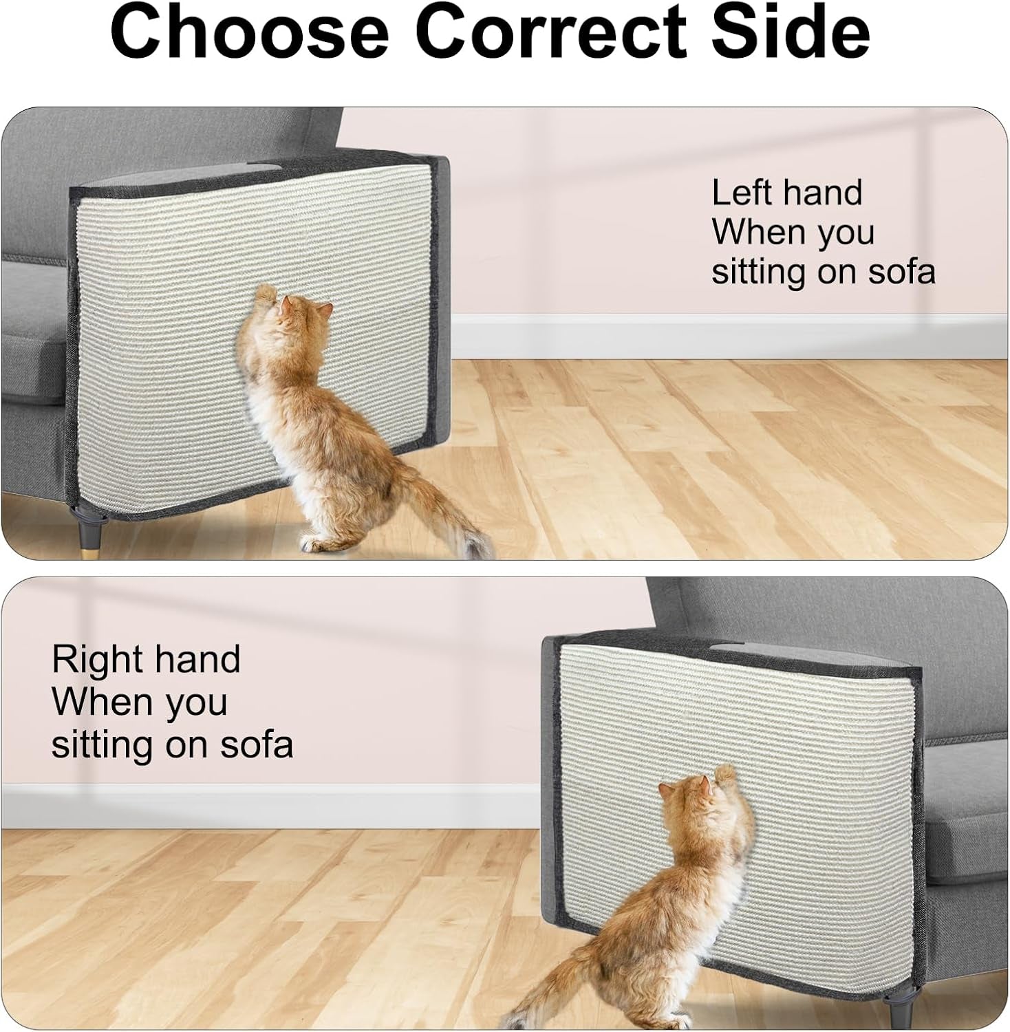 Cat Scratch Sofa Protector,Cat Scratching Couch Protector with 19.7''L*23.6''W Natural Sisal Cat Scratcher Mat for Protecting Couch Sofa Chair (Dark Grey/Right Hand)