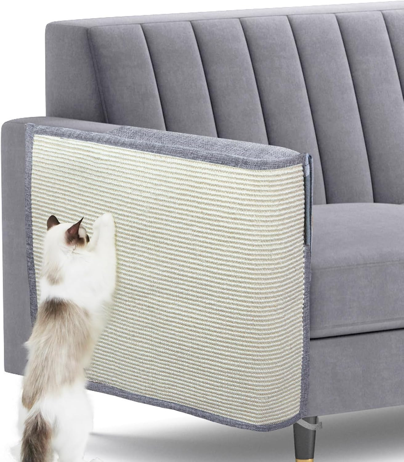 Cat Scratch Sofa Protector,Cat Scratching Couch Protector with 19.7''L*23.6''W Natural Sisal Cat Scratcher Mat for Protecting Couch Sofa Chair (Dark Grey/Right Hand)