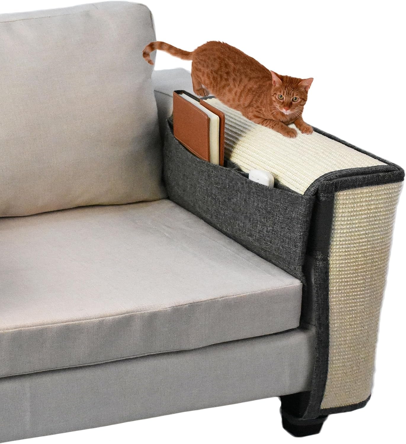 Cat Scratch Sofa Protector,Cat Scratching Couch Protector with 19.7''L*23.6''W Natural Sisal Cat Scratcher Mat for Protecting Couch Sofa Chair (Dark Grey/Right Hand)