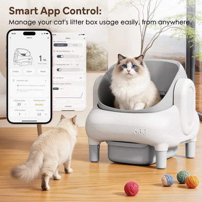 Self Cleaning Litter Box,Open Top Automatic Litter Box with App Control for Multiple Cats, Safety Sensors Protection,Large Waste Bin