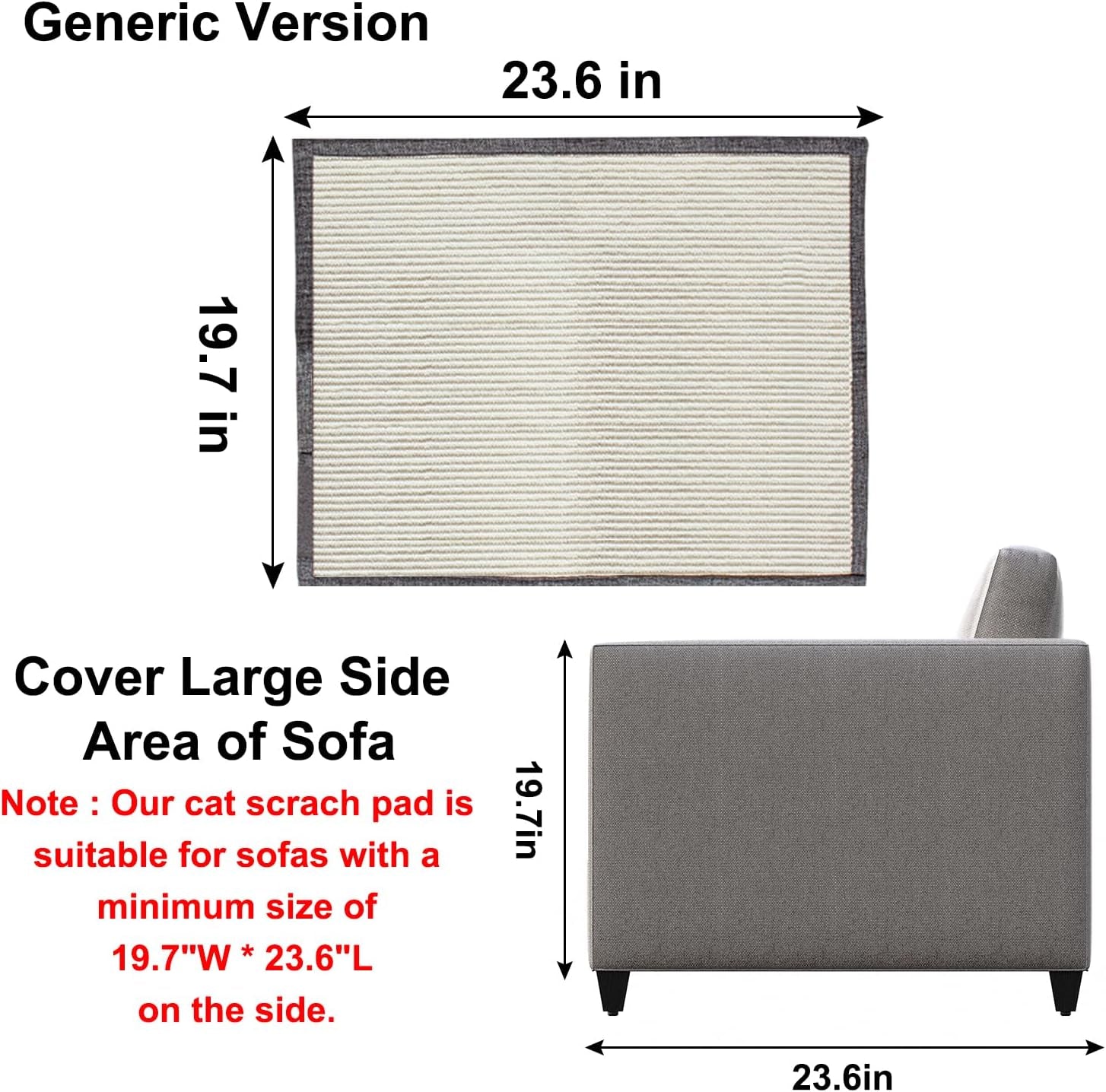 Cat Scratch Sofa Protector,Cat Scratching Couch Protector with 19.7''L*23.6''W Natural Sisal Cat Scratcher Mat for Protecting Couch Sofa Chair (Dark Grey/Right Hand)