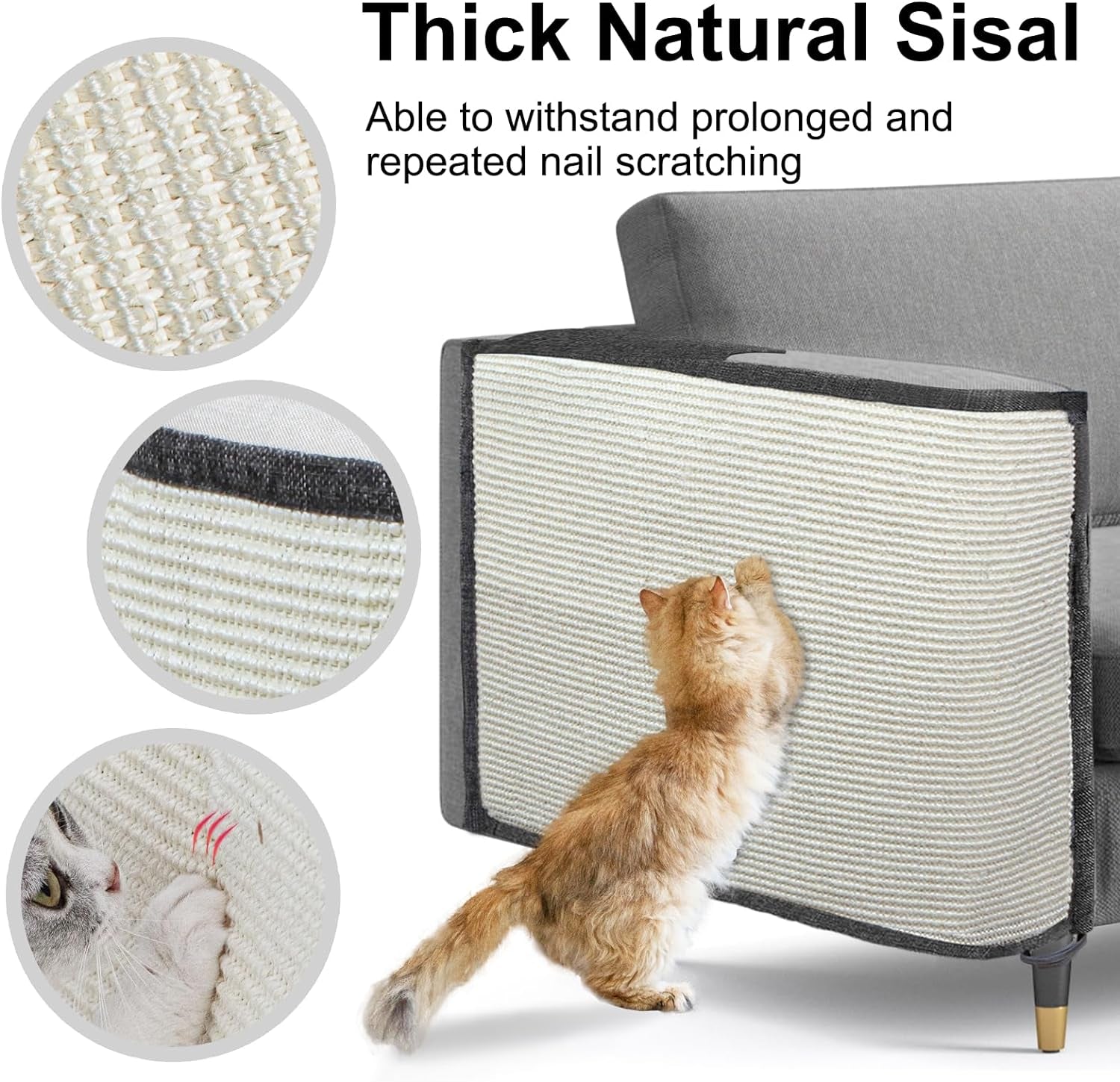 Cat Scratch Sofa Protector,Cat Scratching Couch Protector with 19.7''L*23.6''W Natural Sisal Cat Scratcher Mat for Protecting Couch Sofa Chair (Dark Grey/Right Hand)