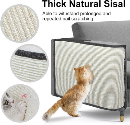 Cat Scratch Sofa Protector,Cat Scratching Couch Protector with 19.7''L*23.6''W Natural Sisal Cat Scratcher Mat for Protecting Couch Sofa Chair (Dark Grey/Right Hand)