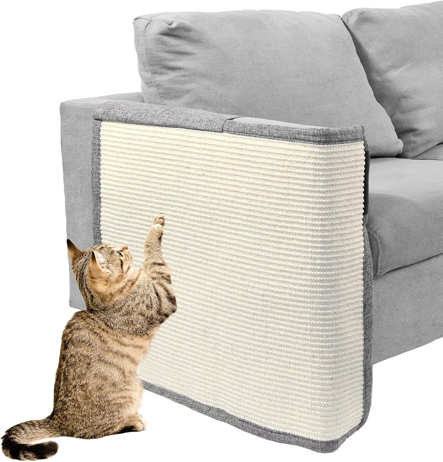 Cat Scratch Sofa Protector,Cat Scratching Couch Protector with 19.7''L*23.6''W Natural Sisal Cat Scratcher Mat for Protecting Couch Sofa Chair (Dark Grey/Right Hand)