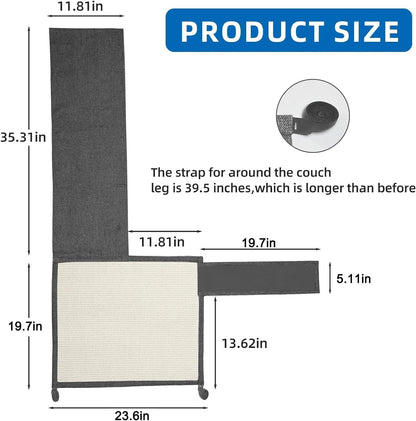 Cat Scratch Sofa Protector,Cat Scratching Couch Protector with 19.7''L*23.6''W Natural Sisal Cat Scratcher Mat for Protecting Couch Sofa Chair (Dark Grey/Right Hand)