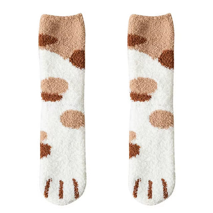 Plush Winter Funny Cute Style Animal Cat Paw Cartoon Pattern Women Cotton Socks Super Soft for Female House Sleeping Floor Sox